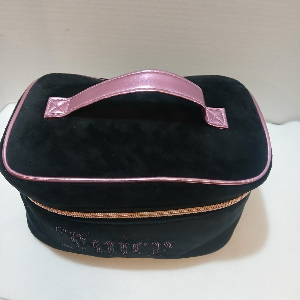 Juicy Couture Women's Cosmetics Train Case Black Velour with Pink rhinestones - Picture 4 of 7